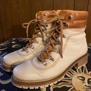 Pikolinos Cream Heeled Combat Boot Size 40
